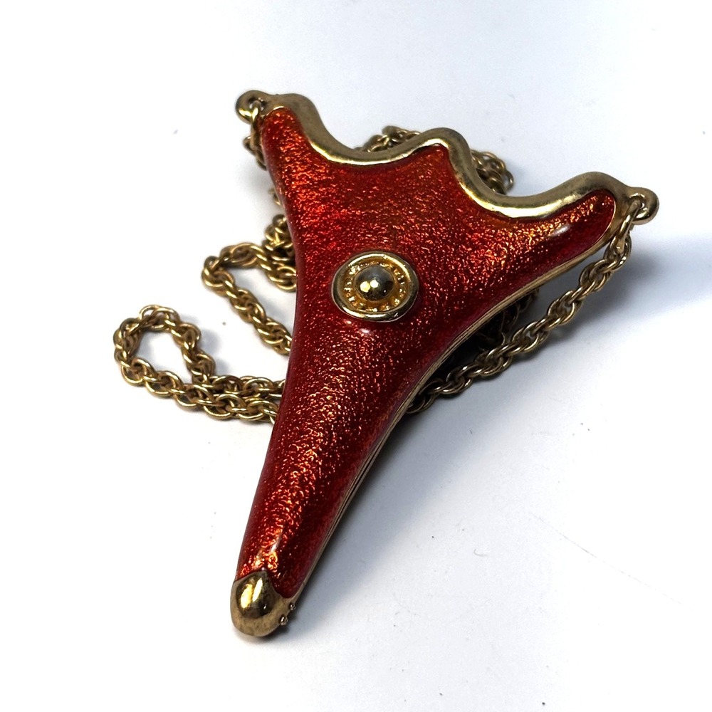 Necklace Posey Pendant for Flowers Gold Tone Red Orange Enamel Vintage Unique
